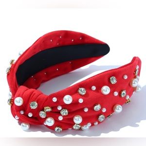 Rich Red Jeweled Knot Headband for Women, BLING Headband